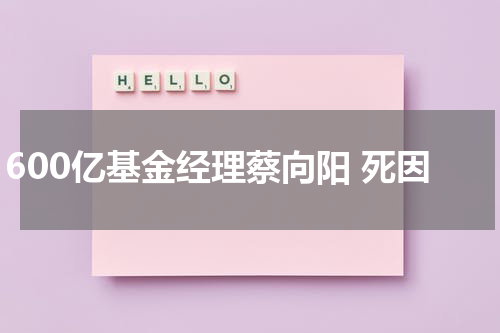 600亿基金经理蔡向阳 死因